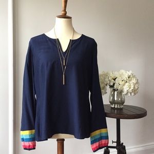 BODEN silk viscose tunic blouse w striped cuffs